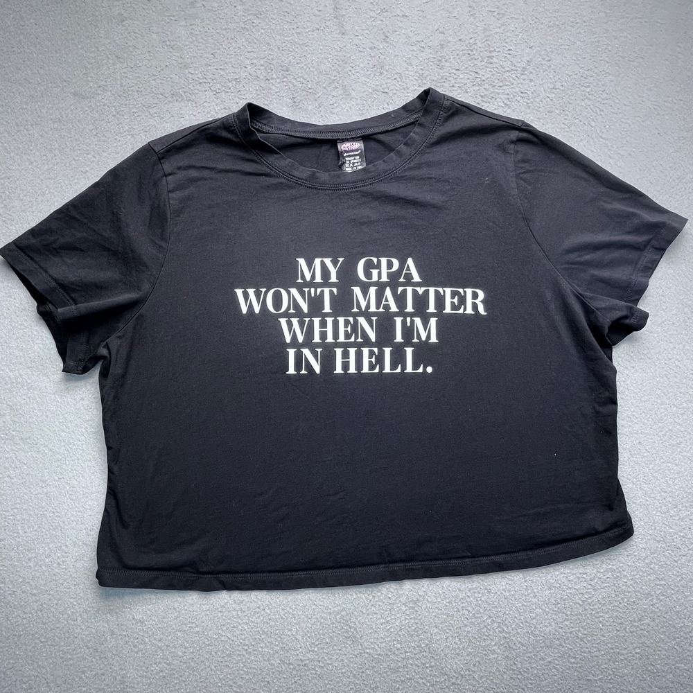 Cherry Kitten Black Crop Top T Shirt My‎ GPA Wont Matter In Hell Graphic Tee